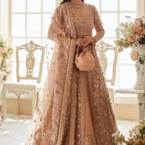 nude beige heavily embellished bridal lehenga